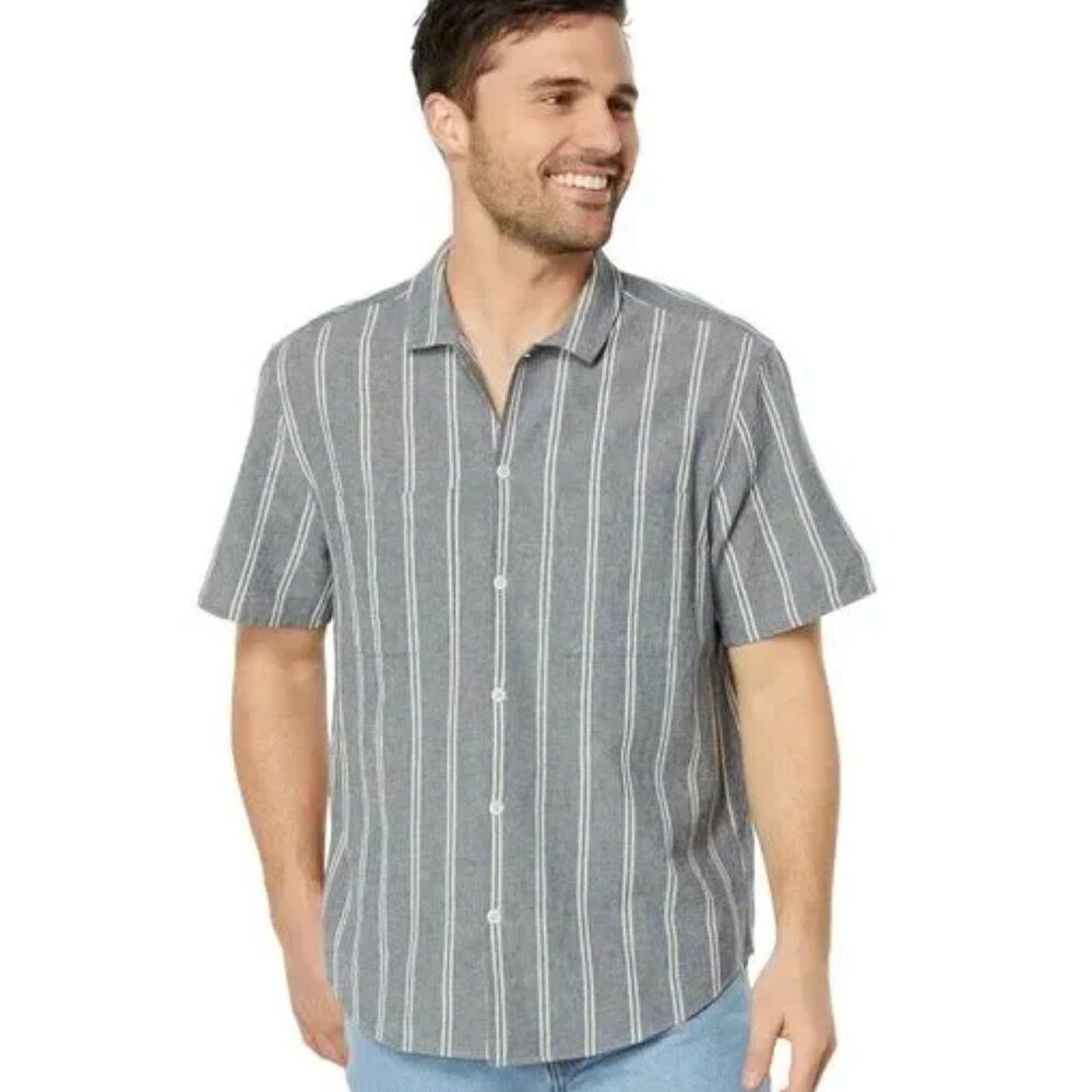 Madewell Gray Vertical Stripe Short-Sleeve Button-Down Shirt